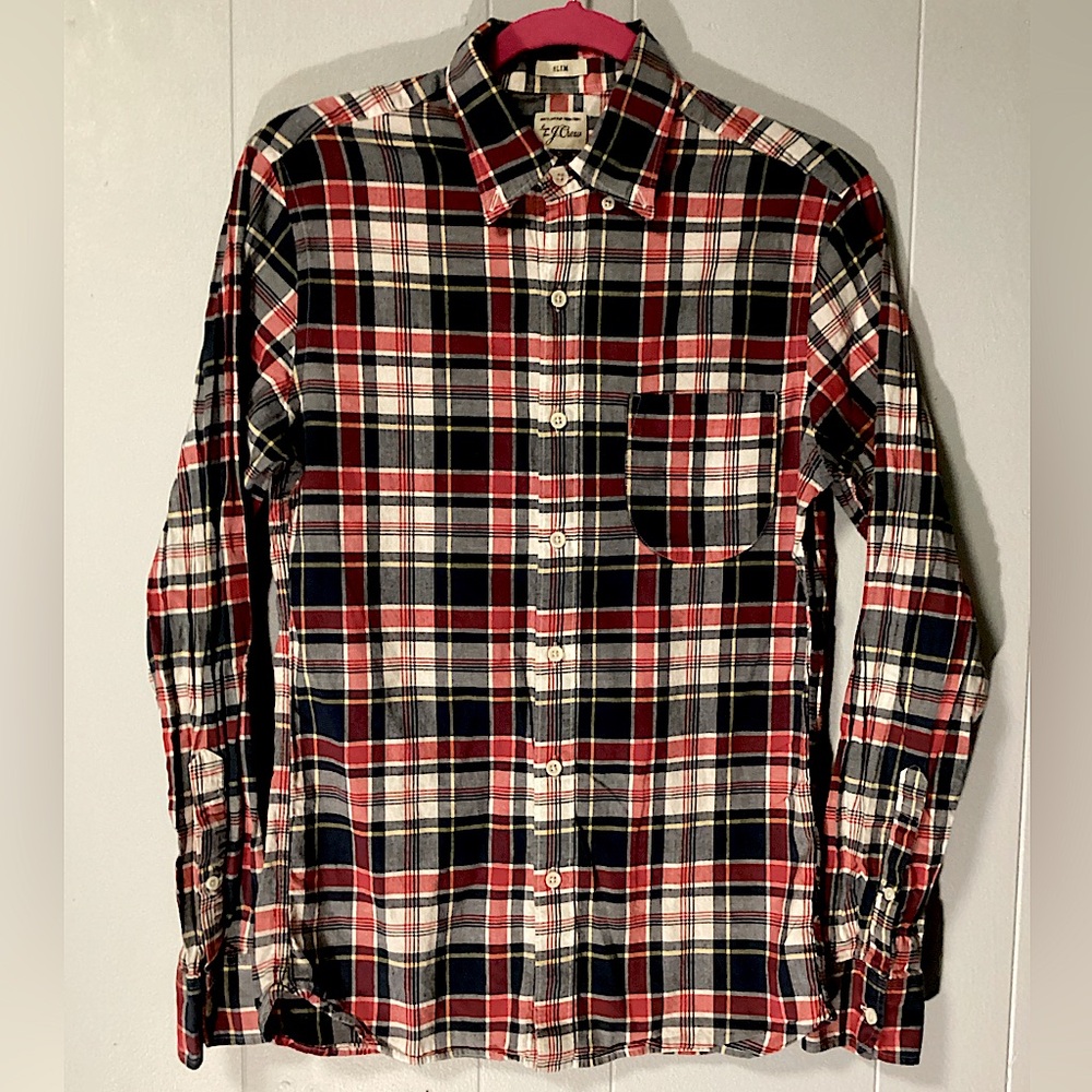 Like New J.Crew Slim Indian Madras Long-sleeve Button Shirt Small Plaid Pattern